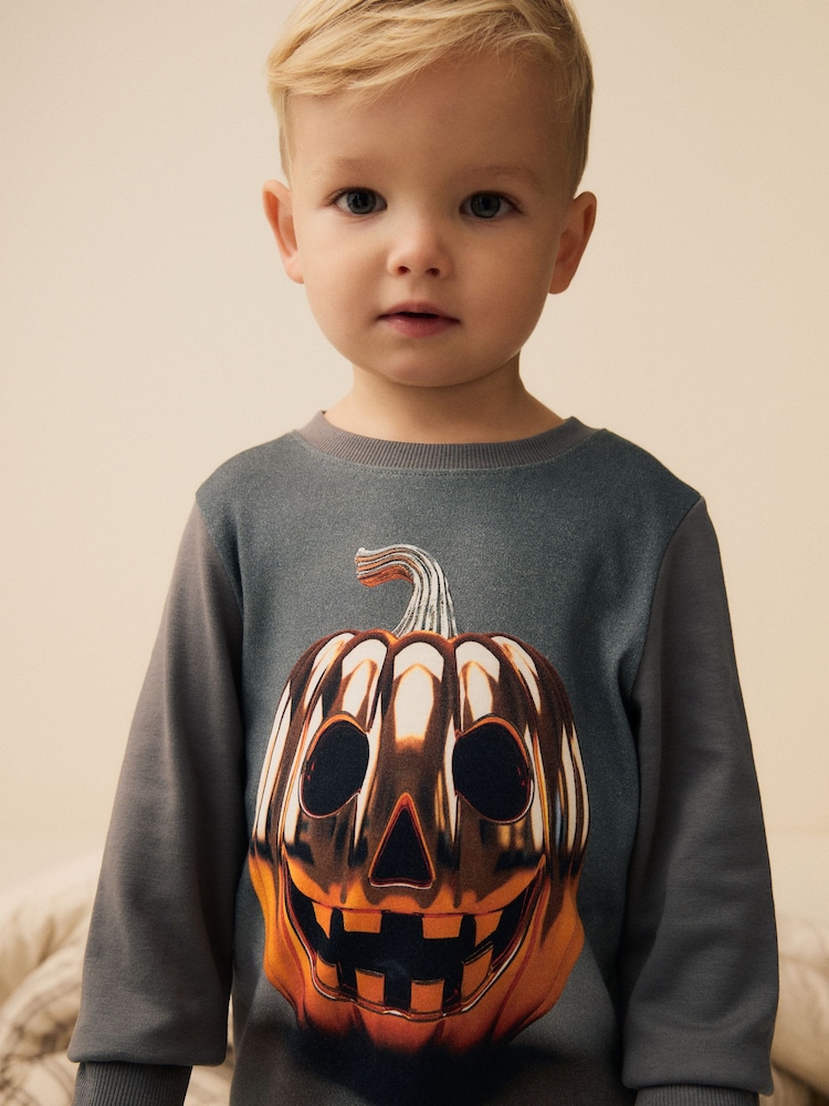 Grey Pumpkin Snuggle 100% Cotton Halloween Pyjamas Set (9mths-10yrs) - Image 2 of 8