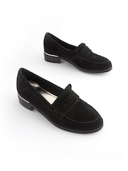 črna - Mokasini iz usnja in semiša z obrobo na hrbtu Forever Comfort® - Slika 3 iz 8
