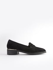 črna - Mokasini iz usnja in semiša z obrobo na hrbtu Forever Comfort® - Slika 4 iz 8