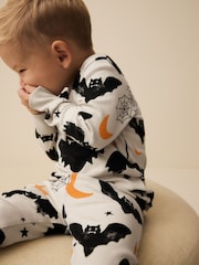 Bat Print Glow in the Dark Snuggle 100% Cotton Halloween Pyjamas Set (9mths-10yrs) - Image 4 of 8