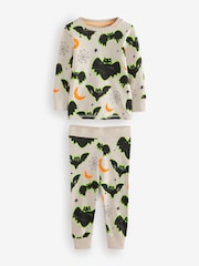Bat Print Glow in the Dark Snuggle 100% Cotton Halloween Pyjamas Set (9mths-10yrs) - Image 6 of 8