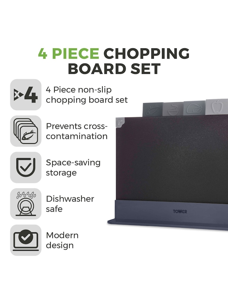Tower 4 Piece Black Chopping Board Set with Stand - Image 2 of 9