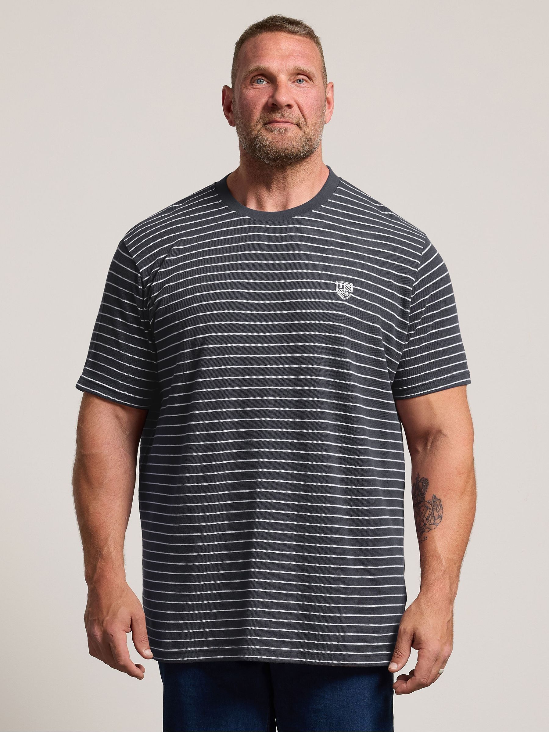 Badrhino Big & Tall Men's Brown Pique Stripe Short Sleeve T-Shirt
