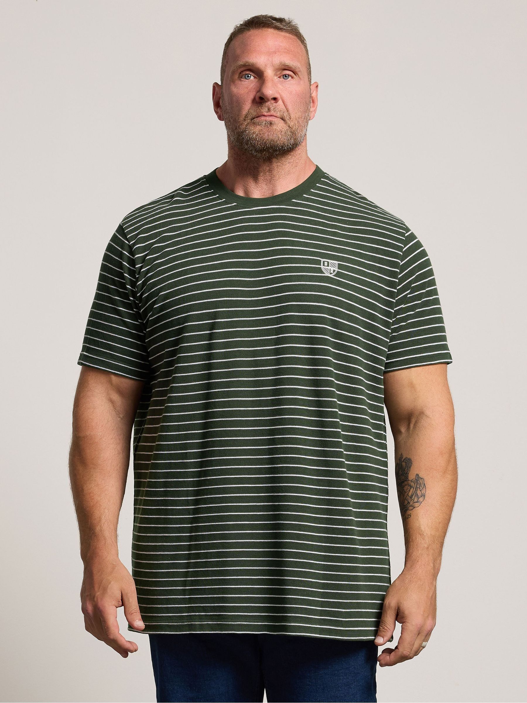 Badrhino Green Pique Stripe Short Sleeve T Shirt - Image 3
