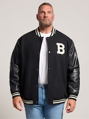 BadRhino Big & Tall Black Button Varsity Jacket - Image 1 of 4
