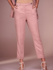 Pink Linen Tapered Leg Trousers - Image 3 of 7