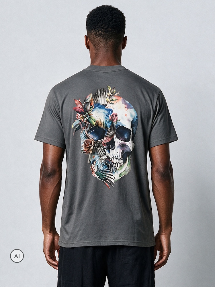 Religion Grey Bird Wings Skull Cotton T-Shirt - Image 2 of 5 Religion Grey Bird Wings Skull Cotton T-Shirt - Image 2 of 5