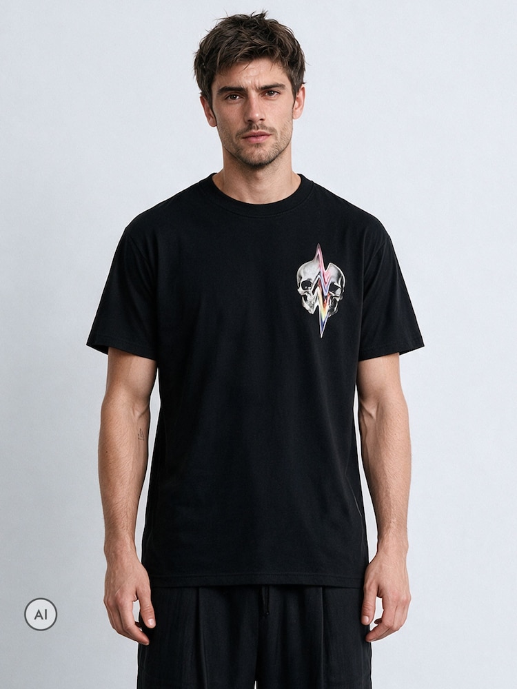 Religion Black Distorted Skull T-Shirt - Image 2 of 5