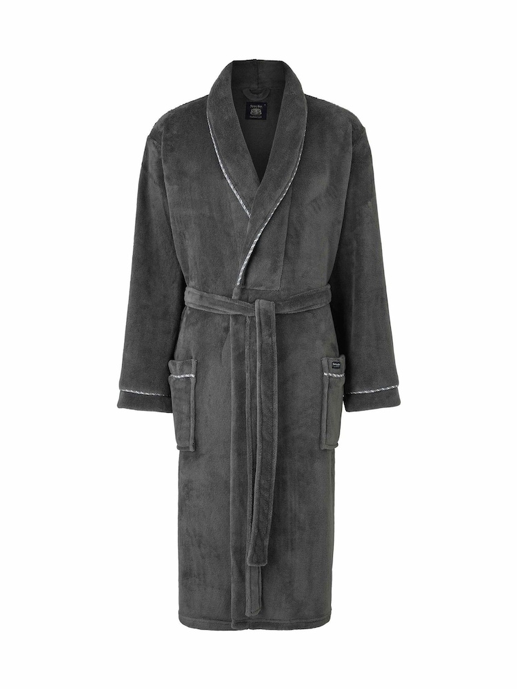 Savile Row Company Grey Lightweight Soft Fleece Rope Edge Dressing Gown - Image 1 of 3 Savile Row Company Grey Lightweight Soft Fleece Rope Edge Dressing Gown - Image 1 of 3
