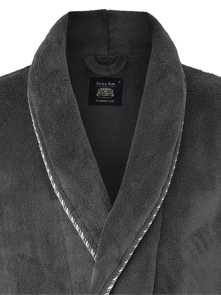 Savile Row Company Grey Lightweight Soft Fleece Rope Edge Dressing Gown - Image 2 of 3 Savile Row Company Grey Lightweight Soft Fleece Rope Edge Dressing Gown - Image 2 of 3
