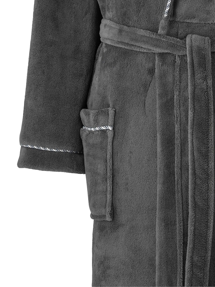 Savile Row Company Grey Lightweight Soft Fleece Rope Edge Dressing Gown - Image 3 of 3 Savile Row Company Grey Lightweight Soft Fleece Rope Edge Dressing Gown - Image 3 of 3