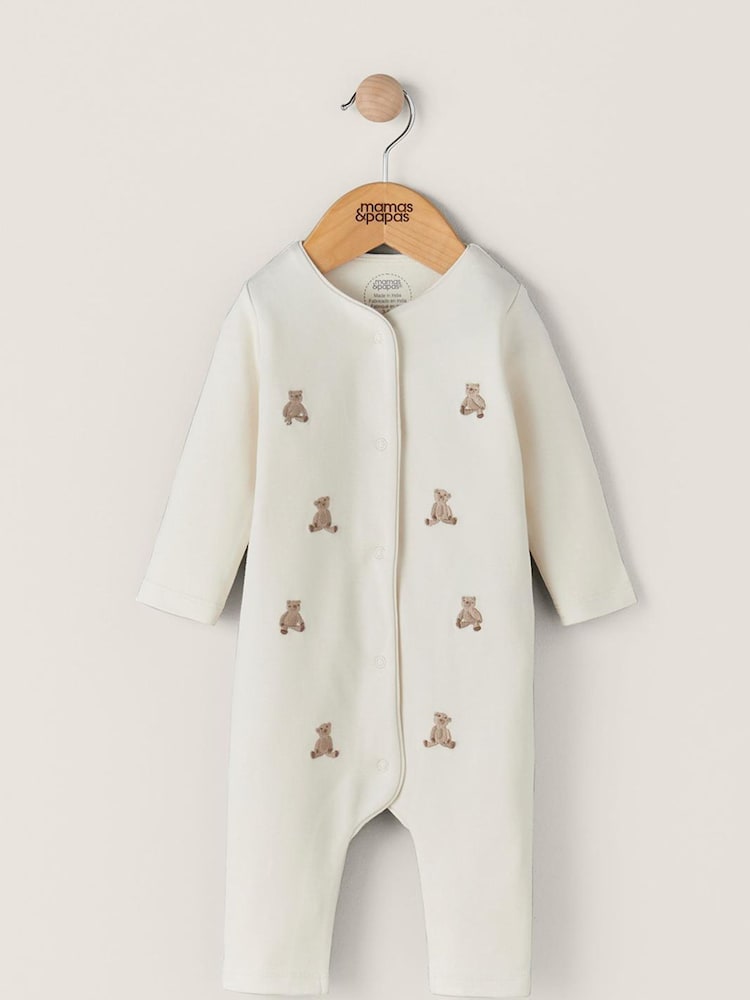 Mamas & Papas Cream Embroidered Teddy Bear 100% Cotton Romper - Image 3 of 3