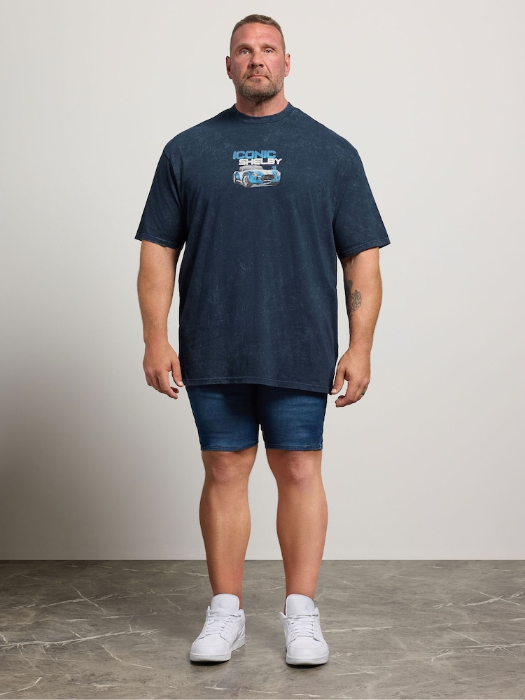 Plavo - Dugačko - BadRhino Big & Tall Acid Wash Shelby Cobra T-Shirt - Slika 2 od 7
