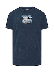 Plavo - Dugačko - BadRhino Big & Tall Acid Wash Shelby Cobra T-Shirt - Slika 6 od 7