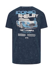 Plavo - Dugačko - BadRhino Big & Tall Acid Wash Shelby Cobra T-Shirt - Slika 7 od 7