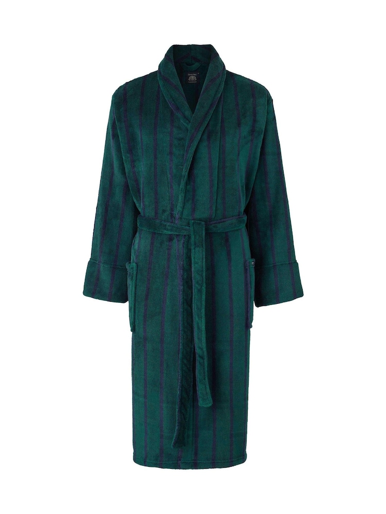Savile Row Company Green Stripe Fleece Dressing Gown - Image 1 of 3 Savile Row Company Green Stripe Fleece Dressing Gown - Image 1 of 3