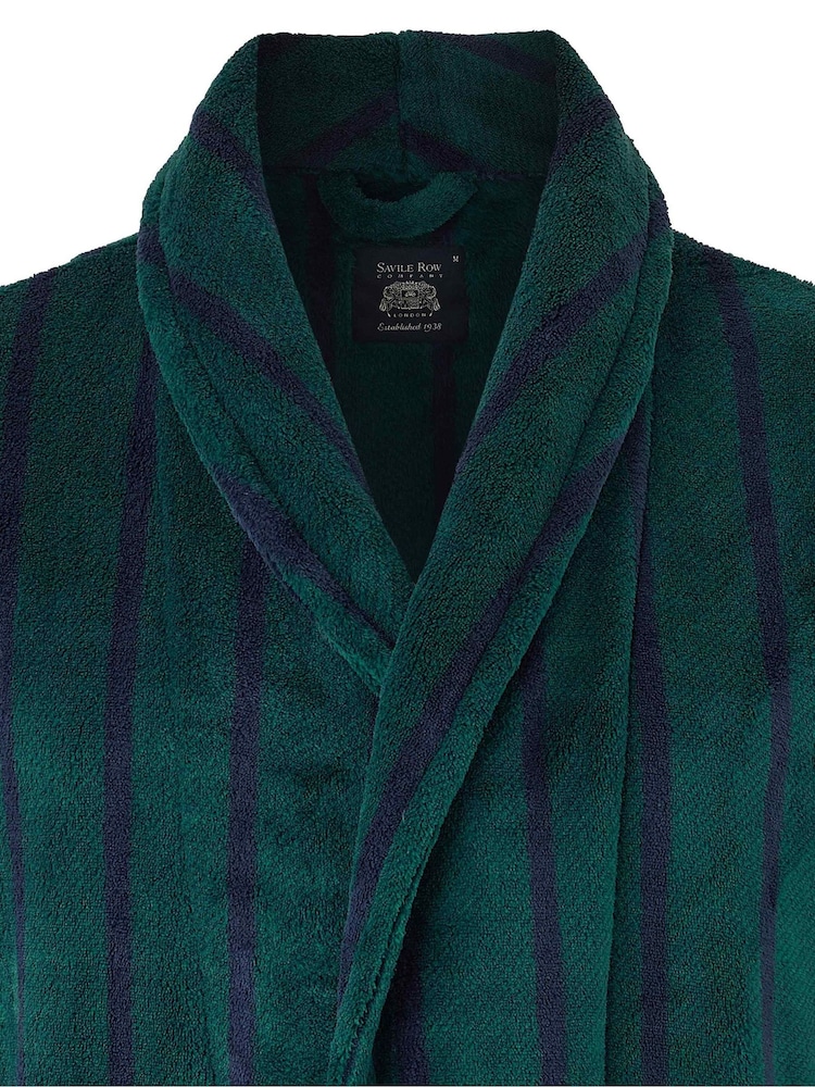 Savile Row Company Green Stripe Fleece Dressing Gown - Image 2 of 3 Savile Row Company Green Stripe Fleece Dressing Gown - Image 2 of 3