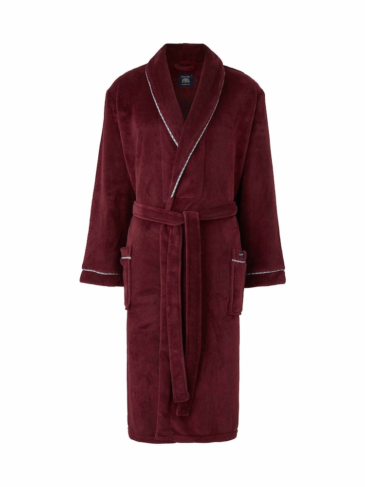 Rood - Savile Row Company Lichtgewicht Zachte Fleece Badjas met Touwrand - Afbeelding 1 van 3