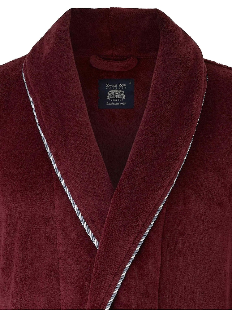 Rood - Savile Row Company Lichtgewicht Zachte Fleece Badjas met Touwrand - Afbeelding 2 van 3