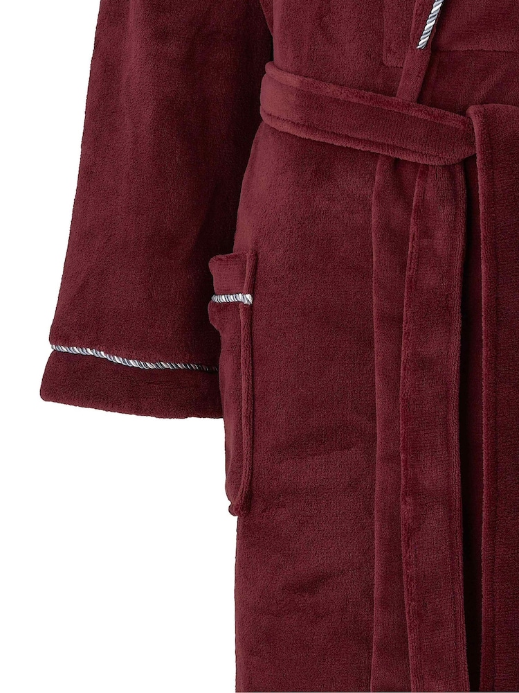 Rood - Savile Row Company Lichtgewicht Zachte Fleece Badjas met Touwrand - Afbeelding 3 van 3
