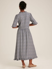 Joules Layla Blue Frill Hem Floral Midi Dress - Image 2 of 7