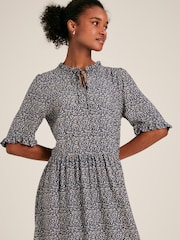 Joules Layla Blue Frill Hem Floral Midi Dress - Image 3 of 7