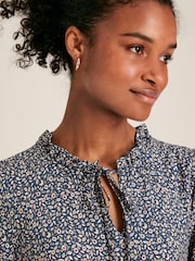 Joules Layla Blue Frill Hem Floral Midi Dress - Image 4 of 7