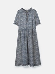 Joules Layla Blue Frill Hem Floral Midi Dress - Image 7 of 7