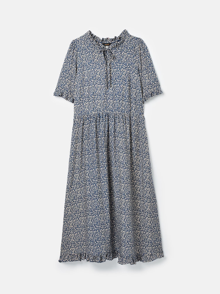 Joules Layla Blue Frill Hem Floral Midi Dress - Image 7 of 7
