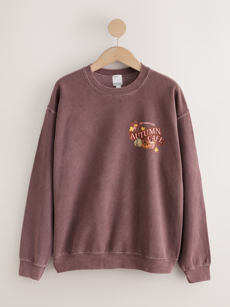 Brown Autumnal Graphic Lounge Sweatshirt - Image 1 of 4 Brown Autumnal Graphic Lounge Sweatshirt - Image 1 of 4