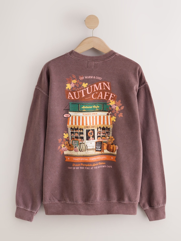 Brown Autumnal Graphic Lounge Sweatshirt - Image 2 of 4 Brown Autumnal Graphic Lounge Sweatshirt - Image 2 of 4