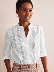 Boden White Lace-Panelled Poplin 100% Cotton Shirt - Image 1 of 5