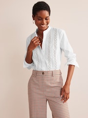 Boden White Lace-Panelled Poplin 100% Cotton Shirt - Image 3 of 5