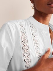 Boden White Lace-Panelled Poplin 100% Cotton Shirt - Image 4 of 5
