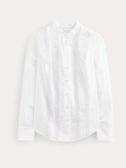 Boden White Lace-Panelled Poplin 100% Cotton Shirt - Image 5 of 5