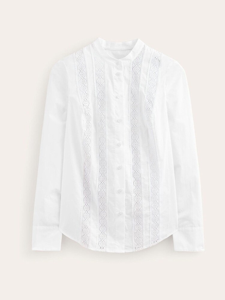 Boden White Lace-Panelled Poplin 100% Cotton Shirt - Image 5 of 5