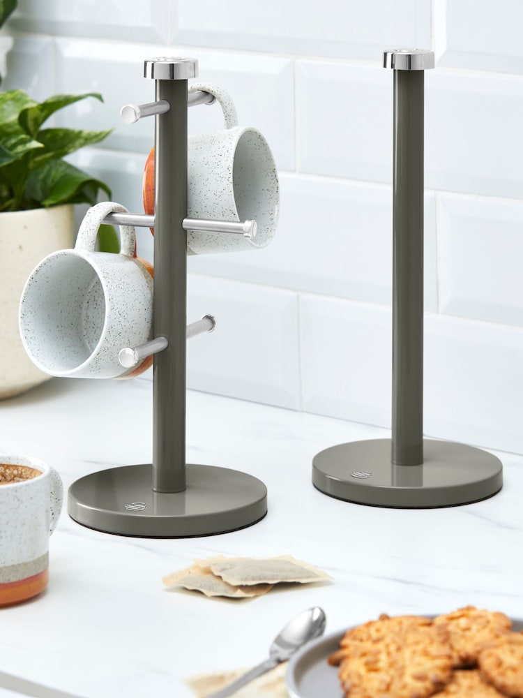 Swan Set of 3 Graphite Towel Pole and Mug - Image 1 of 7 Swan Set of 3 Graphite Towel Pole and Mug - Image 1 of 7