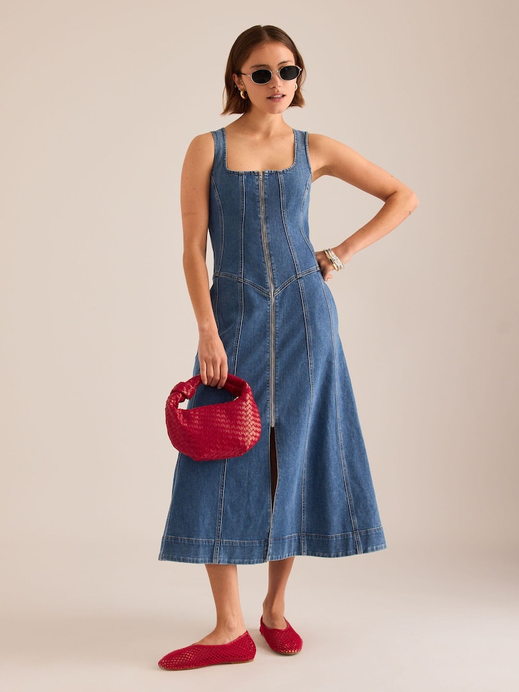 Anthropologie Denim Light Blue Pilcro Denim Zip-Front Midi Dress - Image 2 of 4 Anthropologie Denim Light Blue Pilcro Denim Zip-Front Midi Dress - Image 2 of 4