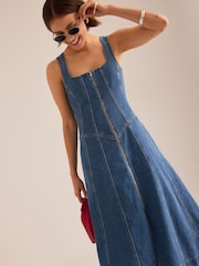 Anthropologie Denim Light Blue Pilcro Denim Zip-Front Midi Dress - Image 3 of 4
