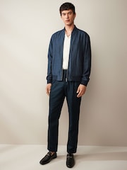 Blue Nova Fides Italian Linen Blend Herringbone Bomber Jacket - Image 2 of 12