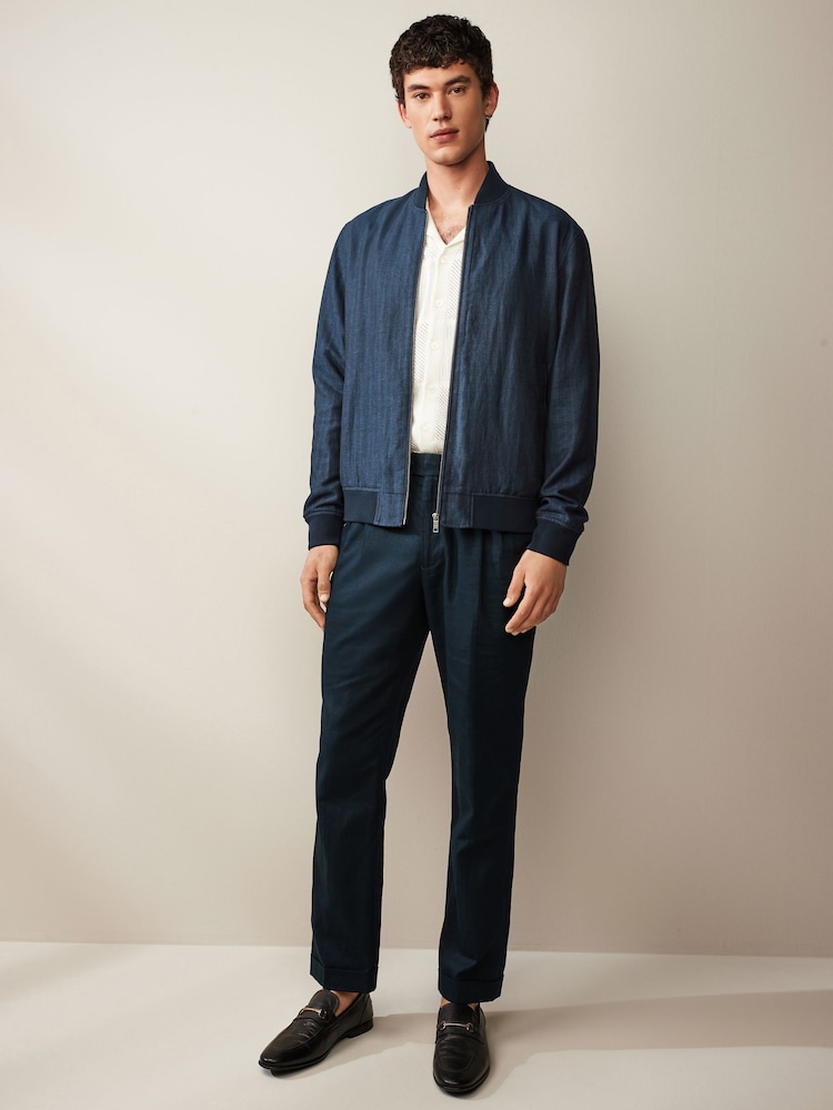 Blue Nova Fides Italian Linen Blend Herringbone Bomber Jacket - Image 2 of 12