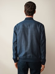 Blue Nova Fides Italian Linen Blend Herringbone Bomber Jacket - Image 3 of 12
