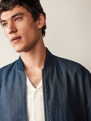 Blue Nova Fides Italian Linen Blend Herringbone Bomber Jacket - Image 4 of 12