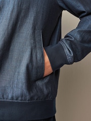 Blue Nova Fides Italian Linen Blend Herringbone Bomber Jacket - Image 6 of 12