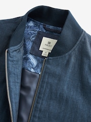 Blue Nova Fides Italian Linen Blend Herringbone Bomber Jacket - Image 9 of 12