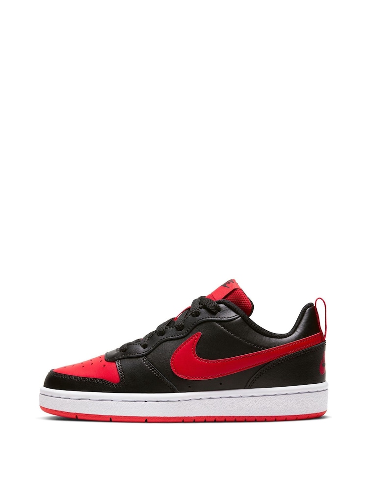 Nike Black/Red Court Borough Low Youth Trainers - Image 2 of 9