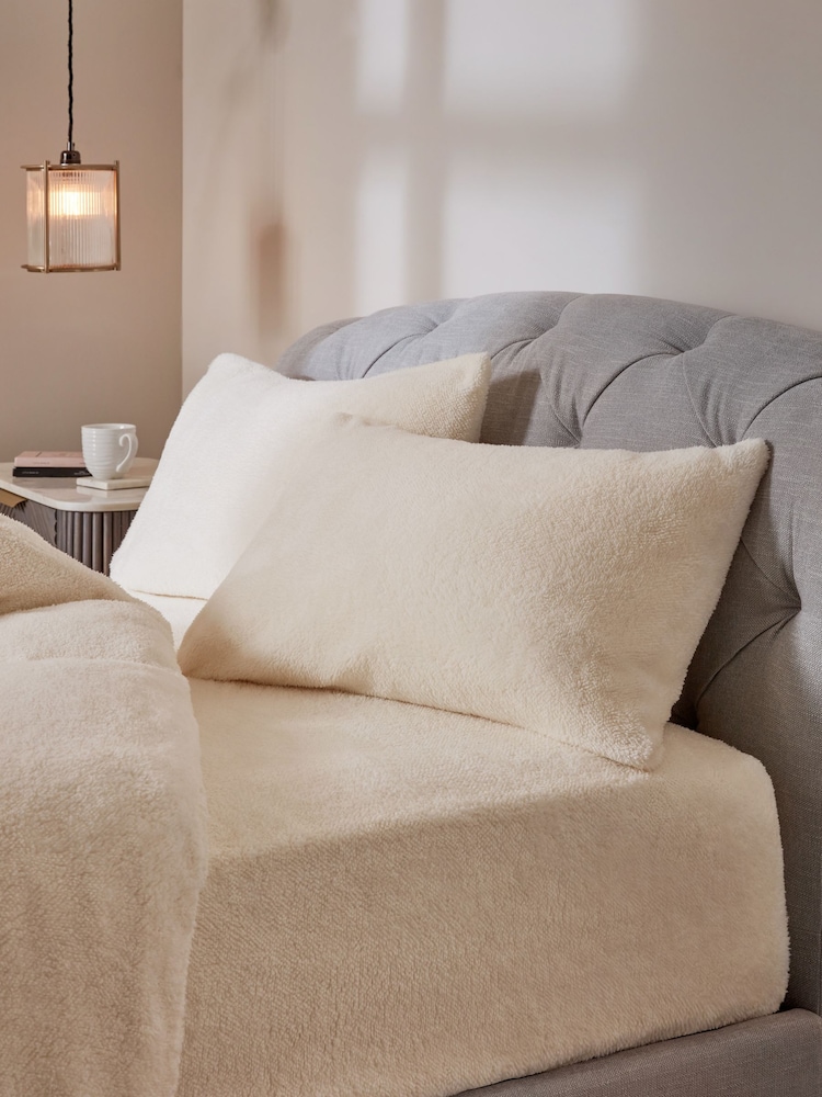 Set of 2 Cream Soft Teddy Fleece Pillowcases - Image 1 of 2