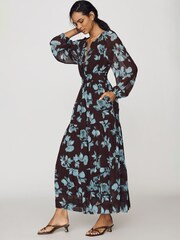 Anthropologie Brown The Somerset Maxi Dress: Long-Sleeve Chiffon Edition - Image 3 of 4