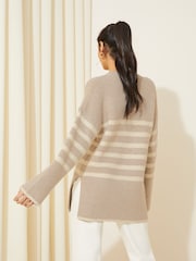 Pilzbraun - Friends Like These Gestreifter Pullover mit gespaltenem Saum - Bild 3 von 4