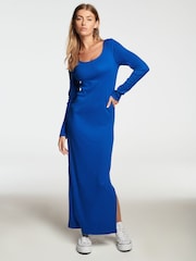 Cobalt Blue Scoop Neck Long Sleeve Ribbed Midaxi Dress - Image 1 of 6